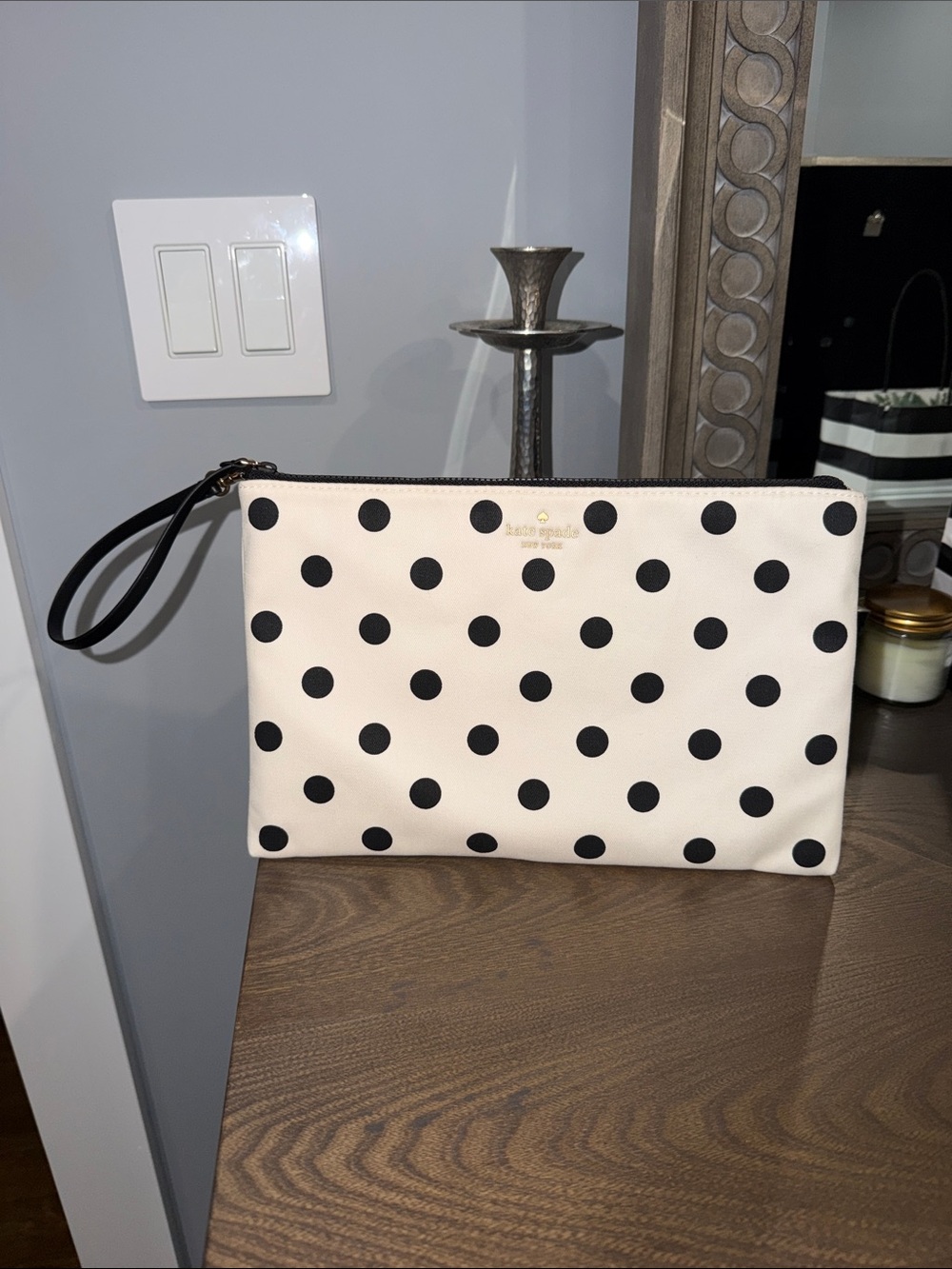 kate spade Cream and Black Polka Dot Wristlet Clutch - Picture 1 of 6